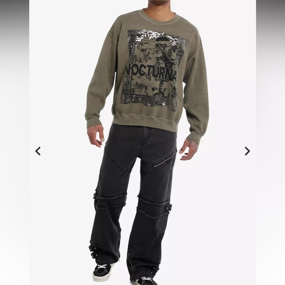 Social Collision Nocturnal Silver Foil Olive Black Sweatshirt Small/Medium